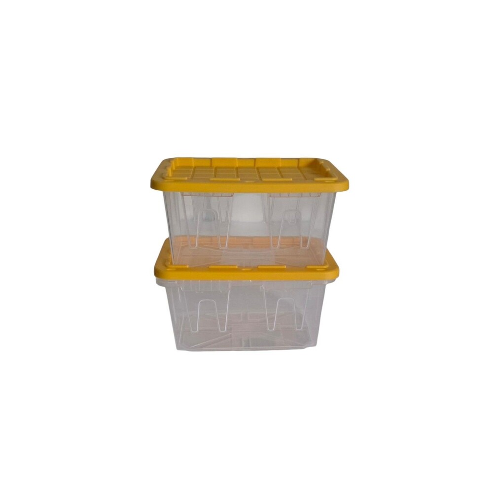 2x Lowe's Teeny Tiny Tote Mini Plastic Storage Totes With Lid.. Clear & Yellow